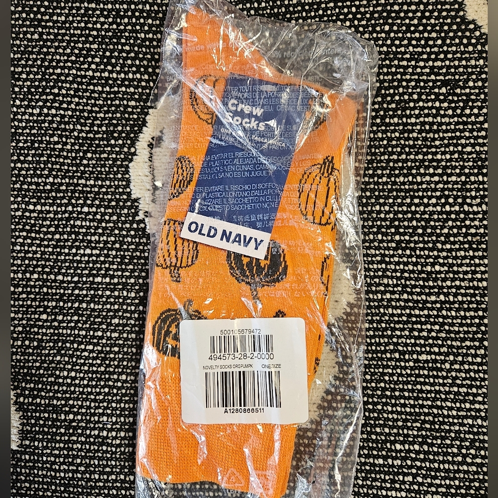 Old Navy Festive Orange Socks with Black Pumpkin Pattern